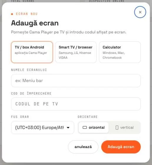 Fereastra Adaugă ecran